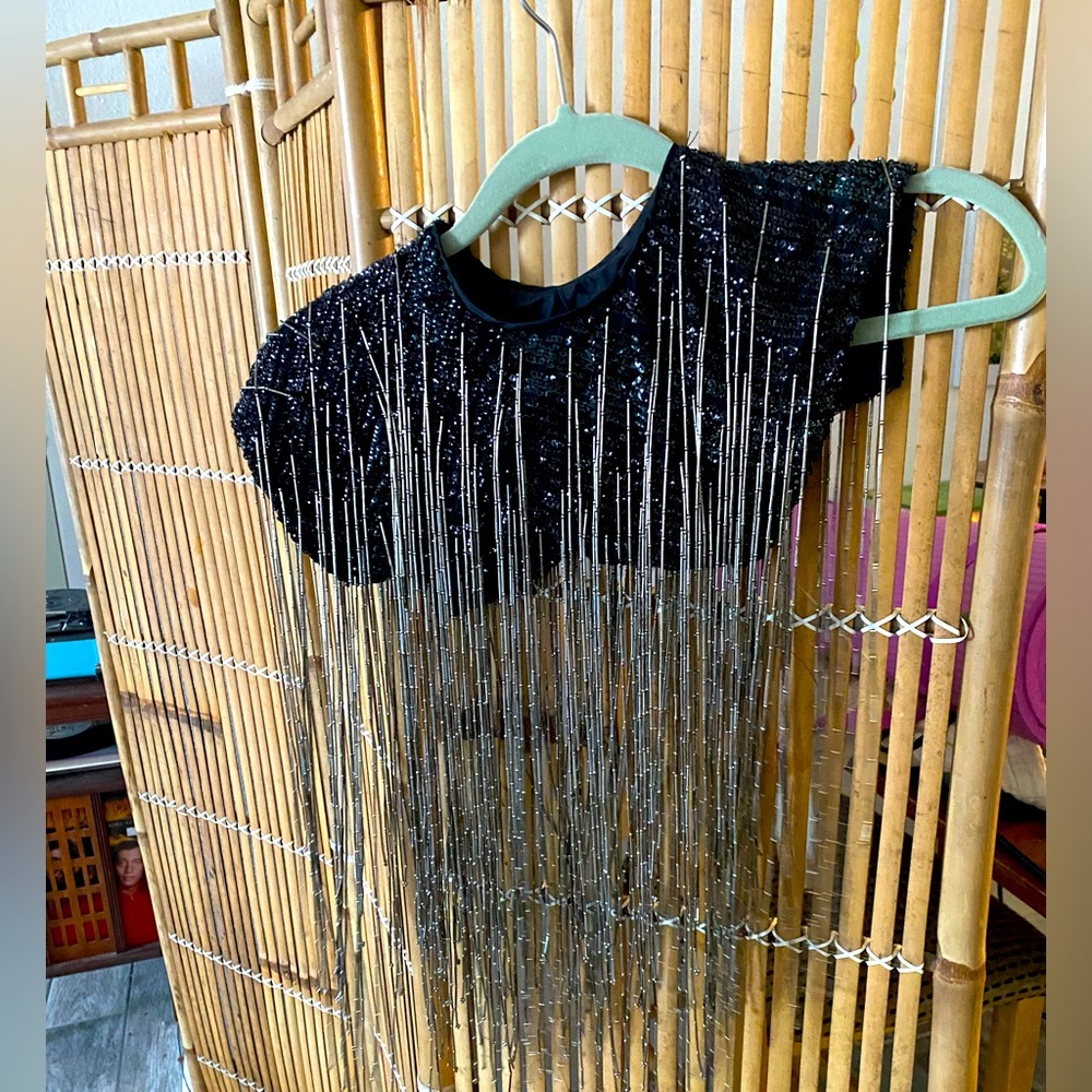 Metallic beaded fringe cape